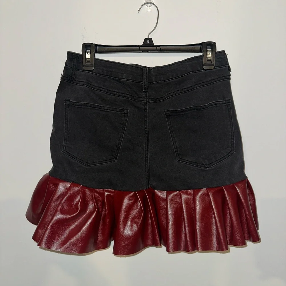 Ruffled Denim and Red Mini Skirt with Ruffles - Picture 5 of 6